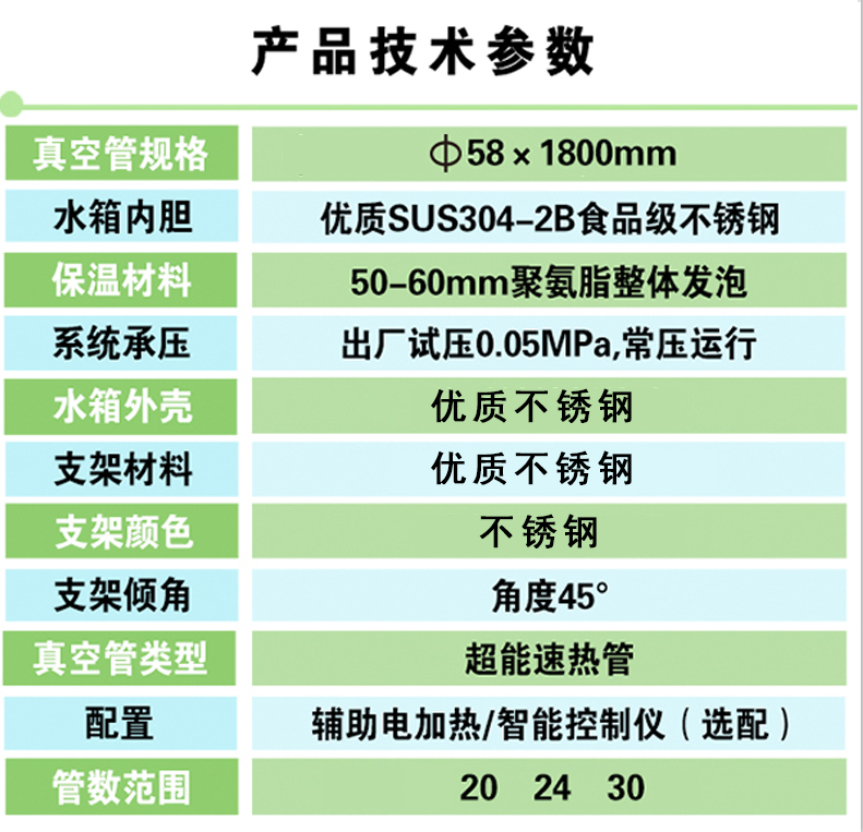 集成太阳能不锈钢参数